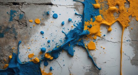 Poster - Abstract color splashes on a weathered concrete wall surface with cracks and texture, creating a vibrant grunge art background.