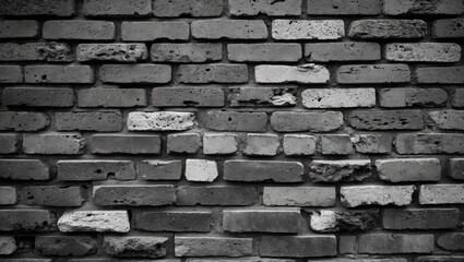 Poster - Textured black and white brick wall background with varying shades and shapes for artistic or architectural design projects.