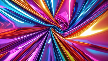 Poster - Abstract colorful reflective fabric creating a vibrant and dynamic backdrop with smooth metallic textures in a spiral pattern.