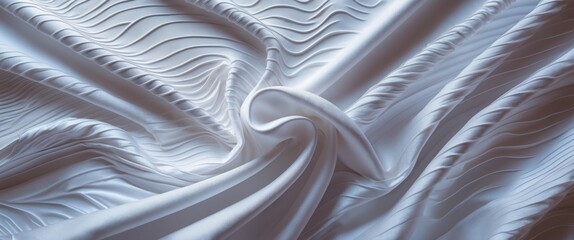 Poster - Elegant white silk fabric texture with soft waves and ripples creating a luxurious abstract pattern ideal for fashion and design backgrounds.