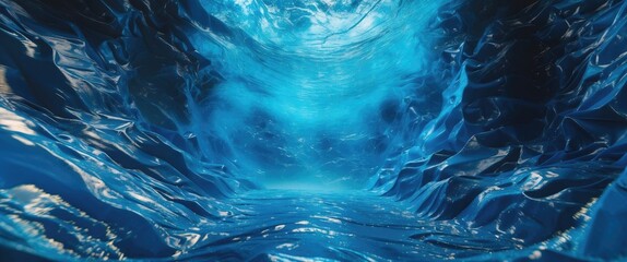 Poster - Vibrant blue underwater scene with transparent water texture and ample space for text or graphic overlays.