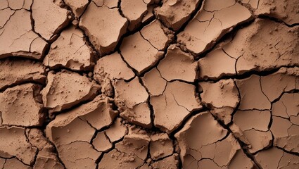 Poster - Cracked clay texture for wallpaper and backgrounds showcasing natural earth tones in intricate patterns and details.