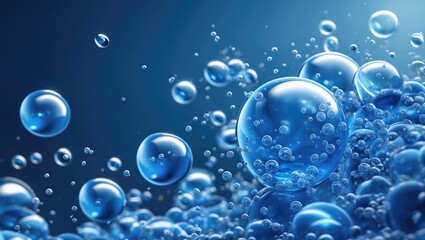 Poster - Blue bubbles in water creating a vibrant and refreshing background for design projects and creative compositions.
