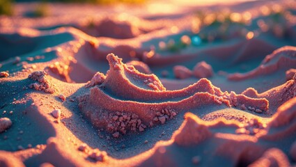 Poster - Natural sand texture in warm sunlight showcasing unique formations and patterns in a serene outdoor environment.