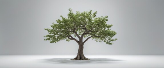 Poster - Lush Green Tree Isolated on White Background with Ample Space for Text or Graphics in a Clean and Minimalist Style