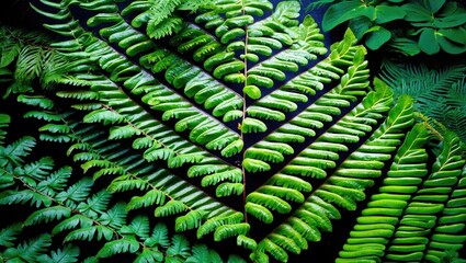 Poster - Vibrant close-up of tree fern leaves showcasing intricate textures and rich green hues in a natural setting.