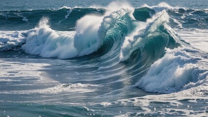 Poster - Majestic ocean waves crashing with foam and energy, capturing the beauty and power of nature in vibrant turquoise hues