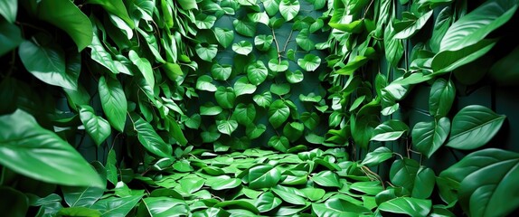 Wall Mural - lush green leaves creating an immersive natural indoor environment for relaxation and tranquility.