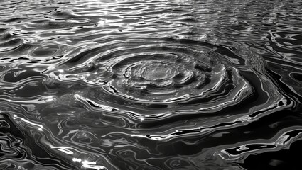 Poster - Top view of black and white abstract water ripples creating a mesmerizing pattern under sunlight on a calm summer day