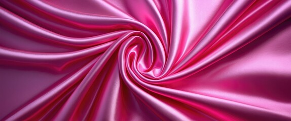 Poster - Elegant swirling satin fabric texture in vibrant pink ideal for backgrounds and overlays in design projects.