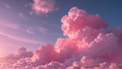 Poster - Pink Cloudscape at Sunset with Soft Light and Layered Textures in a Tranquil Sky