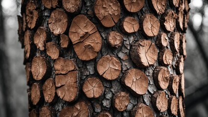 Wall Mural - textured tree bark in shades of brown showcasing a unique natural pattern with a monochrome backdrop