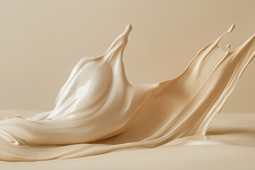 Poster - Creamy Liquid Splashes, Swirling and Flowing Elegantly on a Beige Background: Abstract Art