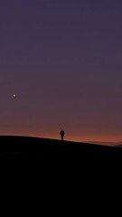 silhouette of a man walking on a beach at sunset