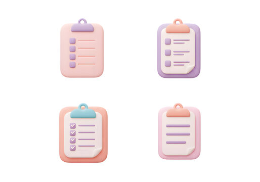 Cute Clipboard Icons Checklist and List Tasks in Pastel Colors