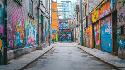 Aufkleber - A hidden alleyway filled with colorful street art murals