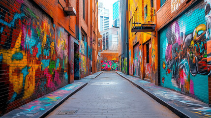 Aufkleber - A hidden alleyway filled with colorful street art murals