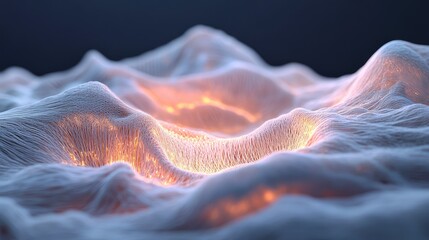 Poster - A futuristic vision of a world knitted from yarn, with glowing fiber-optic threads forming digital landscapes.