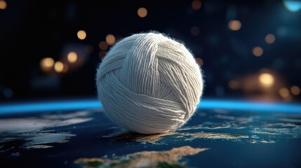 Poster - A glowing ball of yarn floating in space, unraveling delicate fibers that weave together the continents below.