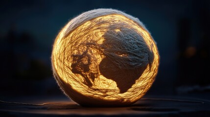 Poster - A glowing ball of yarn floating in space, unraveling delicate fibers that weave together the continents below.