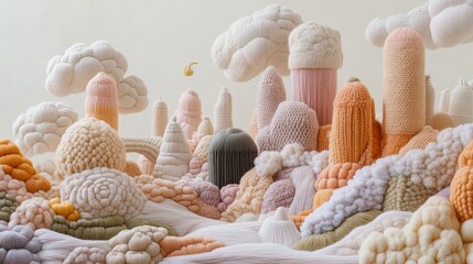 Fototapete - A magical, handwoven universe where the stars, clouds, and cities are crafted from colorful wool threads.