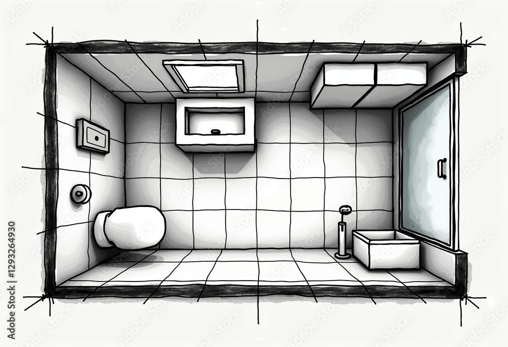 Visualize your new bathroom layout with this detailed hand-drawn floor ...