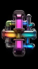 Poster - complex geometric interplay, fluid mechanics, symmetrical perfection, artistic abstraction, futuristic inspiration, neon-infused highlights, detailed gradients, immersive color depth, structural