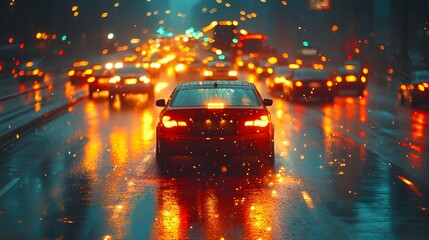 Aufkleber - night traffic in city, cars on the road, night traffic at night, traffic at night, 8k image