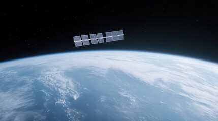 Wall Mural - satellite orbiting earth, space exploration, atmospheric view (1)