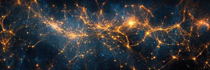 Poster - Cosmic network of stars and galaxies illuminated by bright celestial connections. Generative AI