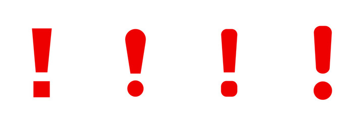 Poster - Four distinct red exclamation marks in a horizontal line, showing varied designs.