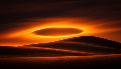 Wall Mural - fiery ring sunset over rolling hills at dusk