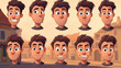 © Ruhi - Young oriental man face construction kit. Cartoon vector illustration set of facial parts for creation male avatars with different emotions, noses and eyes, brows and hairstyles. Guy head generator.