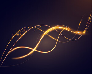 Aufkleber - Light sparkle glitter shine glow with golden wavy light trails, glowing particles, and sparkling effects on a transparent background.