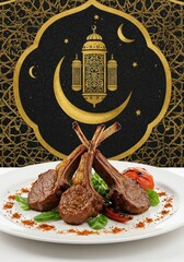 Wall Mural - delicious lamb chops with elegant middle eastern presentation