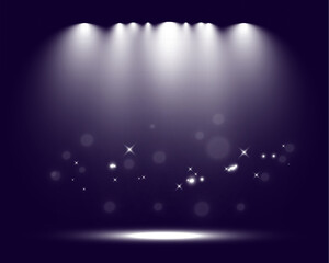 Aufkleber - 	
Empty spotlight stage with dark gradient background and bright beams of light illuminating the center. Suitable for presentations, performances, or dramatic effects.	
