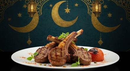 Wall Mural - delicious grilled lamb chops for festive celebrations