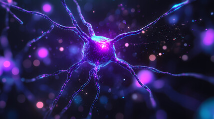 Glowing neural network structure with blue and pink highlights