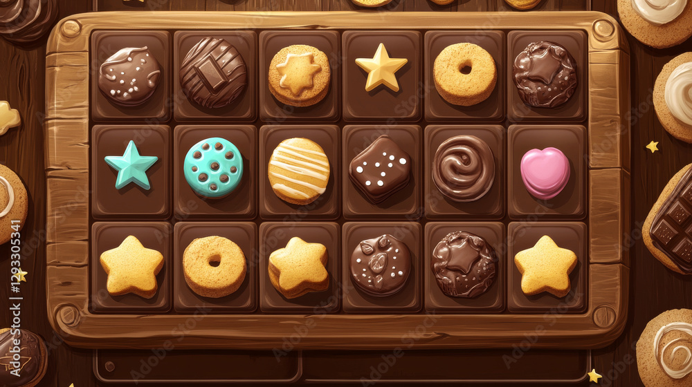 Ilustración de Stock Game menu board and buttons with cookie and ...