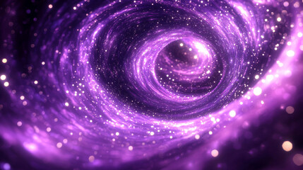 Wall Mural - Purple light waves and circle with sparks and leaves motion effect. Magic glow with star dust and sparkles. Abstract flow, tornado vortex, isolated love magician spell Realistic 3d Vector illustration