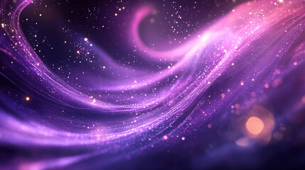 Wall Mural - Purple light waves and circle with sparks and leaves motion effect. Magic glow with star dust and sparkles. Abstract flow, tornado vortex, isolated love magician spell Realistic 3d Vector illustration