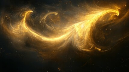 Wall Mural - golden dust swirling in soft motion, glowing gently against a dark background, creating a mystical a