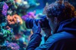 © Валерий Тодаренко - researcher photographing underwater coral formations, vibrant and biodiverse marine habitat, dynamic and focused study, professional expertise in ecology, innovative work
