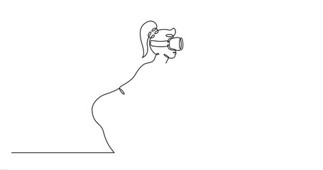 Aufkleber - Continuous one line drawing woman in virtual reality. Girl in VR headset. High technology.