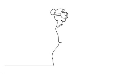 Aufkleber - Continuous one line drawing woman in virtual reality. Girl in VR headset. High technology.