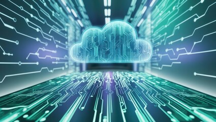 Poster - cloud with circuit lines and electronic circuits representing digital technology and connectivity