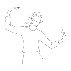 Poster - Continuous one line drawing woman in virtual reality. Girl in VR headset. High technology.