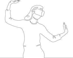 Poster - Continuous one line drawing woman in virtual reality. Girl in VR headset. High technology.