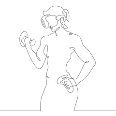 Aufkleber - Continuous one line drawing woman in virtual reality. Girl in VR headset. High technology.