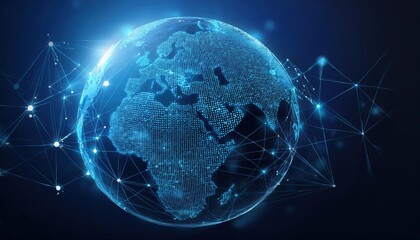 Poster - earth depicted with a dynamic network of dots illustrating global links and interconnectivity